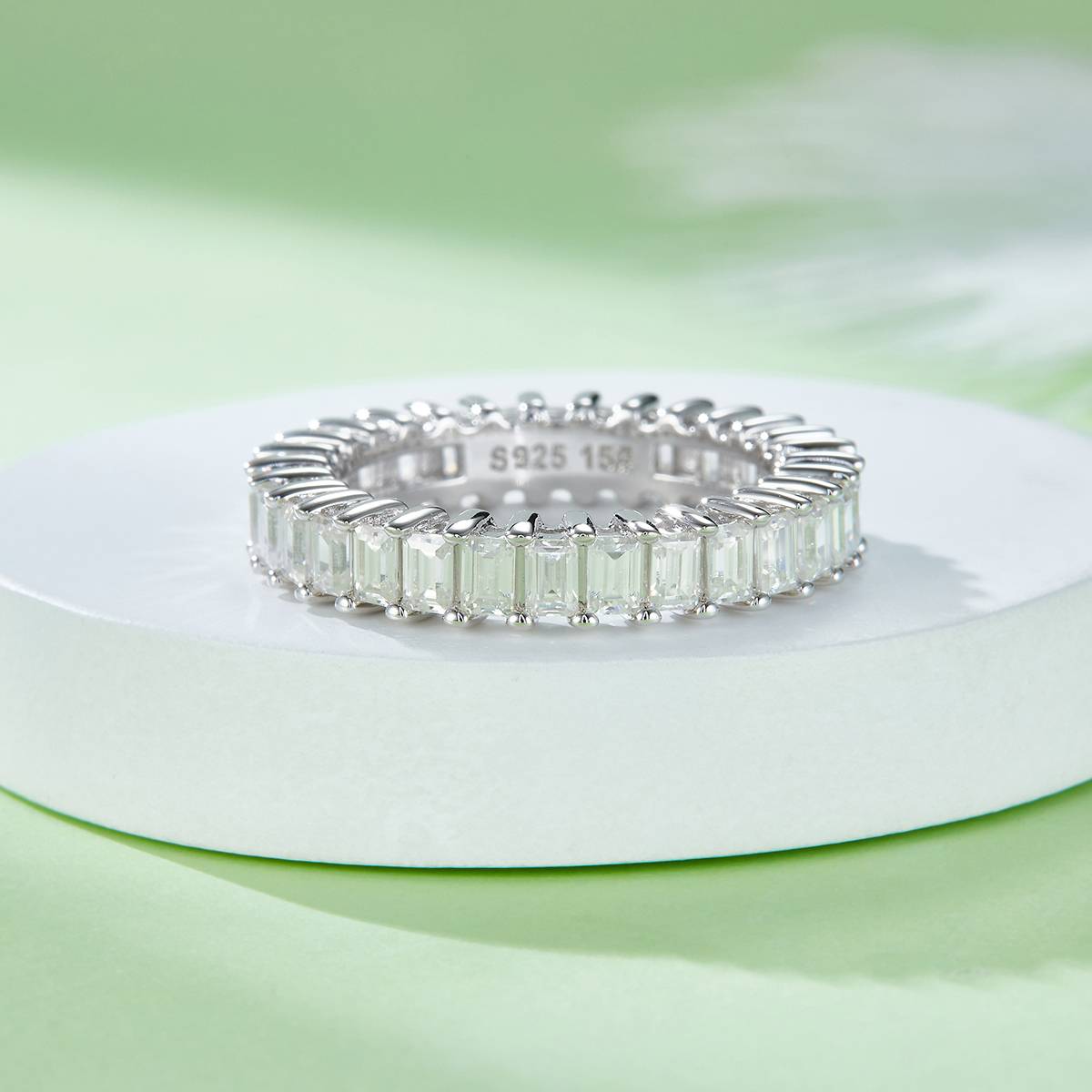 Rectangular Full Body Ring S925 Silver Plated Platinum Moissanite Women's Ring 4.6 Carat D-Class